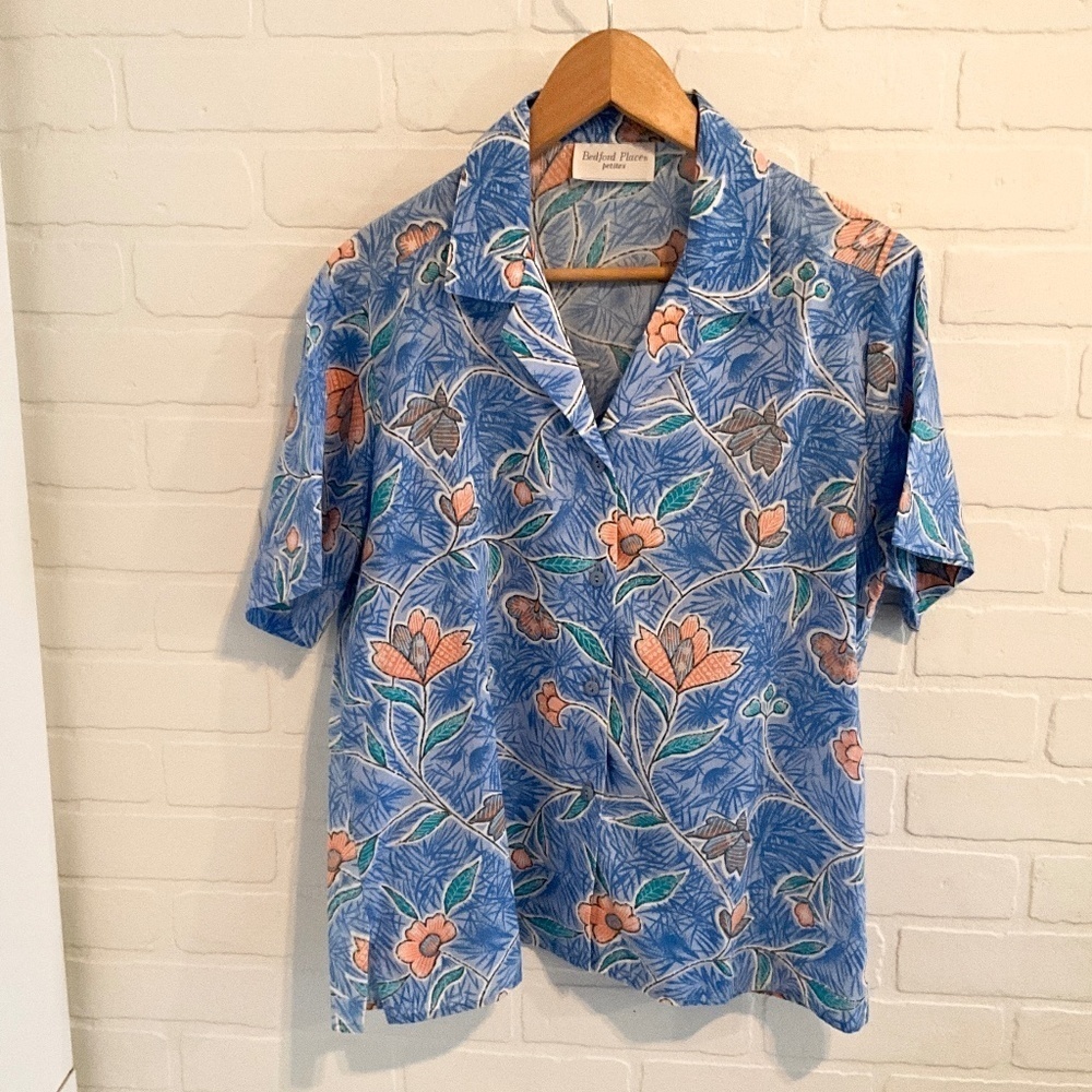 Vintage Button down shirt Floral print Aloha Surf Core Sz 12 Petite